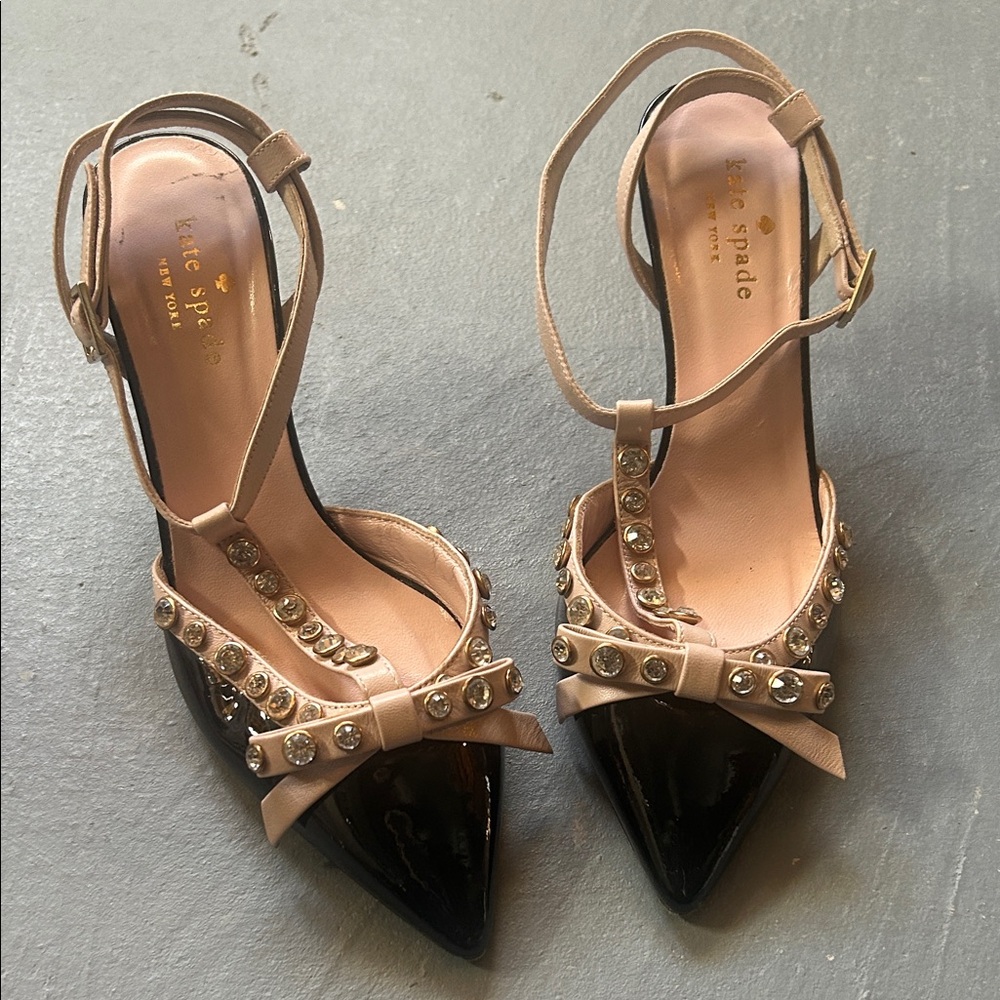 Kate Spade Black and Beige Heels with Bow Detail